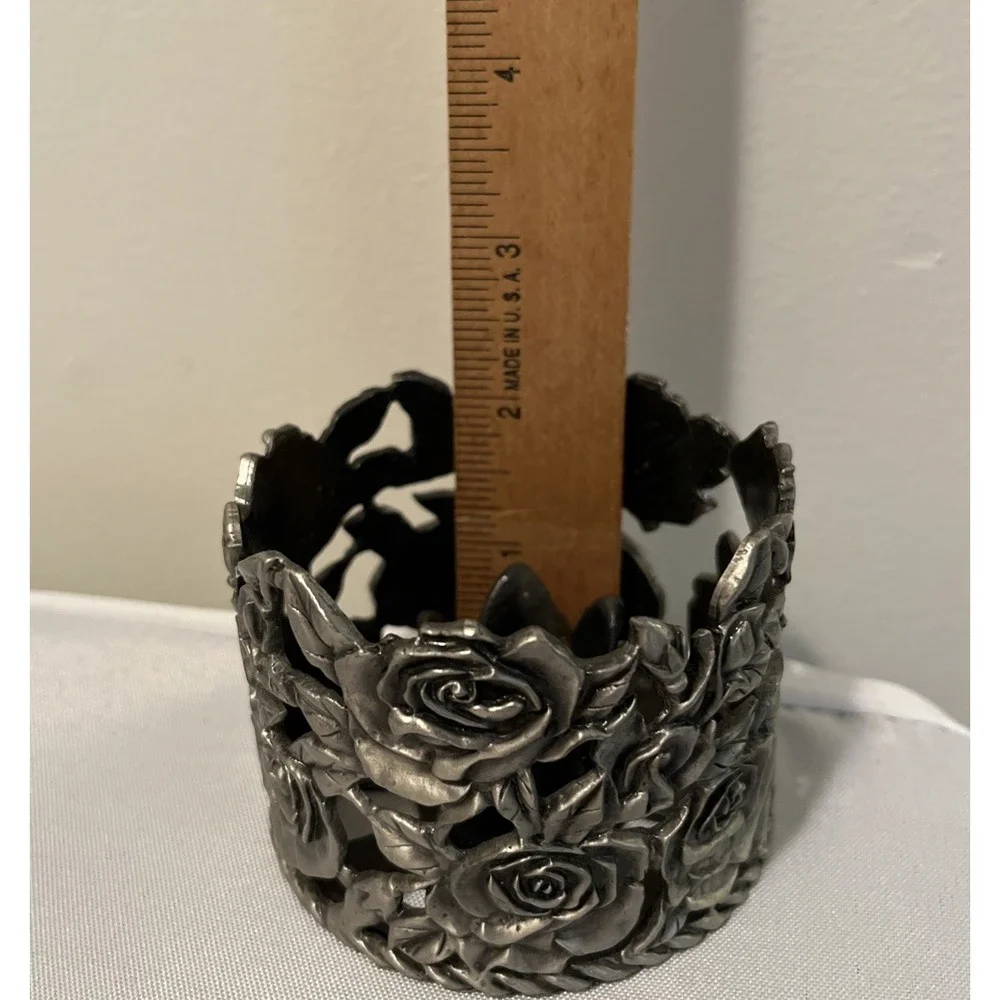 Vintage Ganz Pewter Rose Candle Holder Votive Floral Metal Taiwan Decor